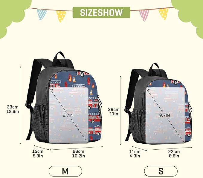 Cartoon Fire Trucks Toddler Backpack Waterproof Mini Backpack Boys/Girls Cute Small Backpack Kindergarten Pre School Bags 13 Inch-CubbioJoy