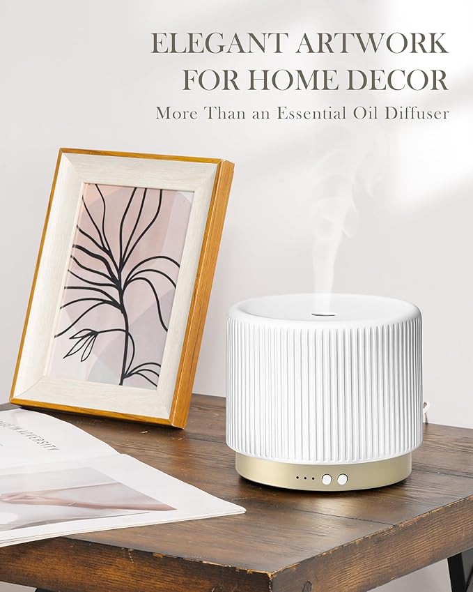 280ml Ceramic Essential Oil Diffuser,Ultrasonic Cool Mist Decorative Aromatherapy Diffuser with Auto Shut-Off,Quiet Operation,3 Timer Settings for Large Rooms,Home,Office,SPA,Yoga & Bedroom-CubbioJoy