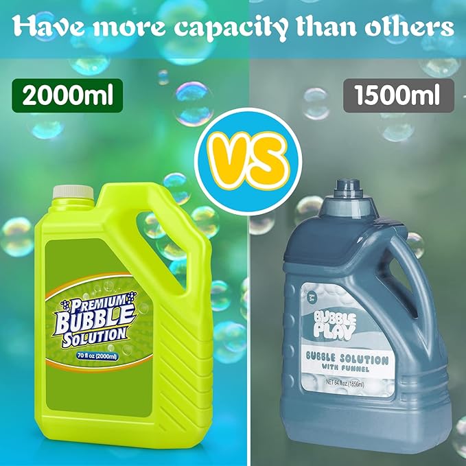 Bubble Solution Refill - 70 Ounce Premium Bubble Liquid Refills for Bubble Machine, Wand, Gun, Blower at Wedding and Party - Bubbles Toy for Kids Toddlers Boys Girls (with Portable Handle)-CubbioJoy