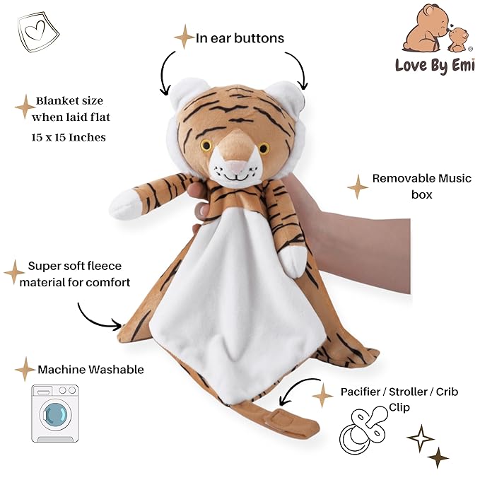 4-in-1 Sound Machine, Baby Lovey, Blanket - White Noise & Lullaby Plush Tiger - Calms & Reduces Wakeups, Helps Toddler Sleep Longer - Proven Sleep Aid -Musical BPA-Free, Machine Washable Newborn Gift-CubbioJoy