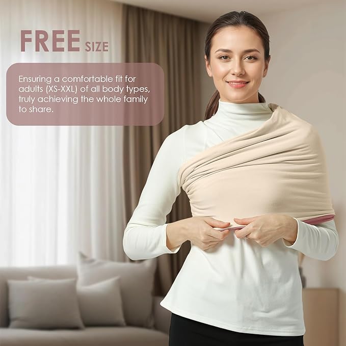 Baby Wrap Carrier, Lightweight Baby Wearing Wraps for Newborn and Infant, Soft Swaddle Holder Carrier, Cozy Baby Sling 7-35 lbs Cream+Pink-CubbioJoy