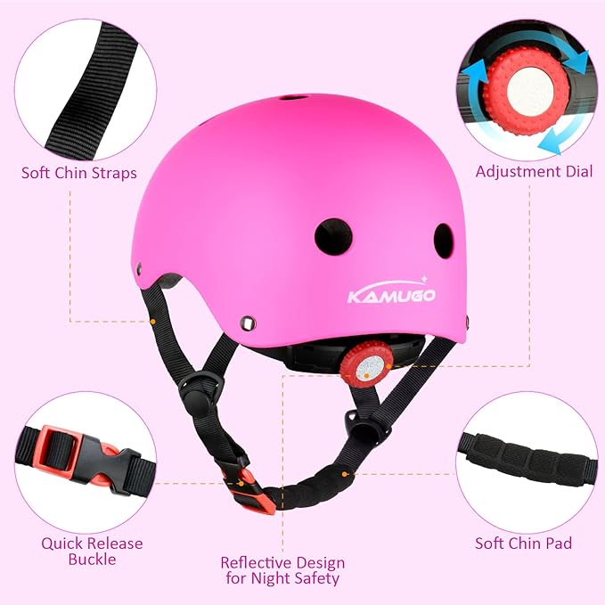 KAMUGO Kids Adjustable Helmet, with Sports Protective Gear Set Knee Elbow Wrist Pads for Toddler Age 2-8 Boys Girls, Bike Skateboard Hoverboard Scooter Rollerblading Helmet Set-CubbioJoy