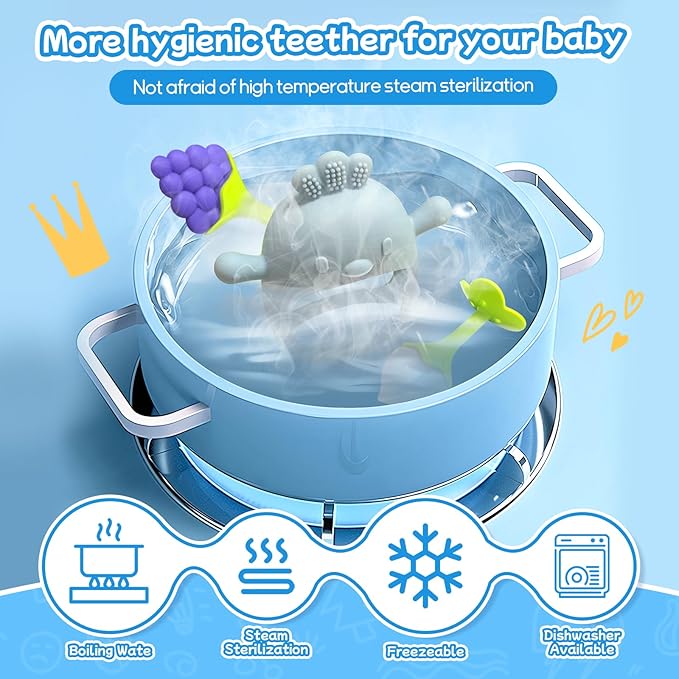 Baby Teething Toys(5 Pack) - Tinabless Infant Teething Keys&Silicone Teething Mitten for Babies Over 3 Months, BPA-Free, Natural Organic Freezer Safe for Infants and Toddlers(Blue)-CubbioJoy