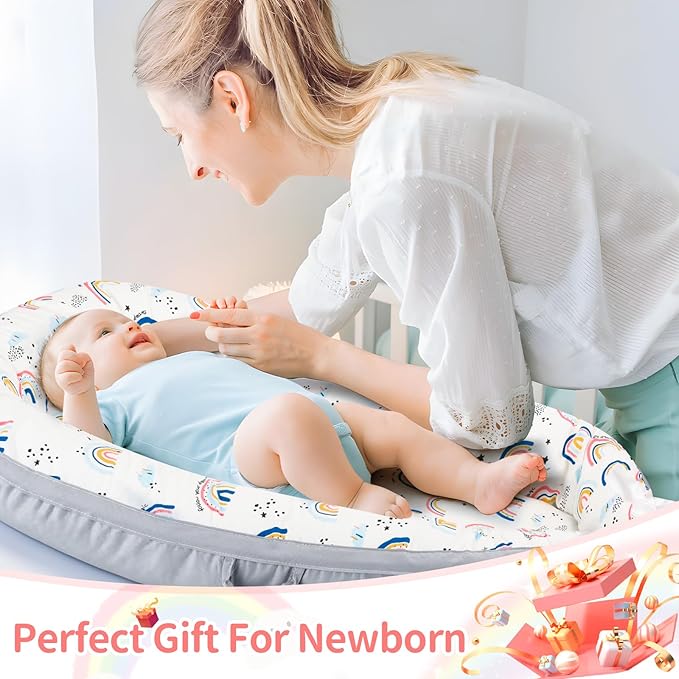 Baby Lounger- Baby Nest for 0-24 Months, Ultra Soft Organic Cotton Breathable & Portable Baby Lounger, Baby Lounger Pillow for Newborn-CubbioJoy