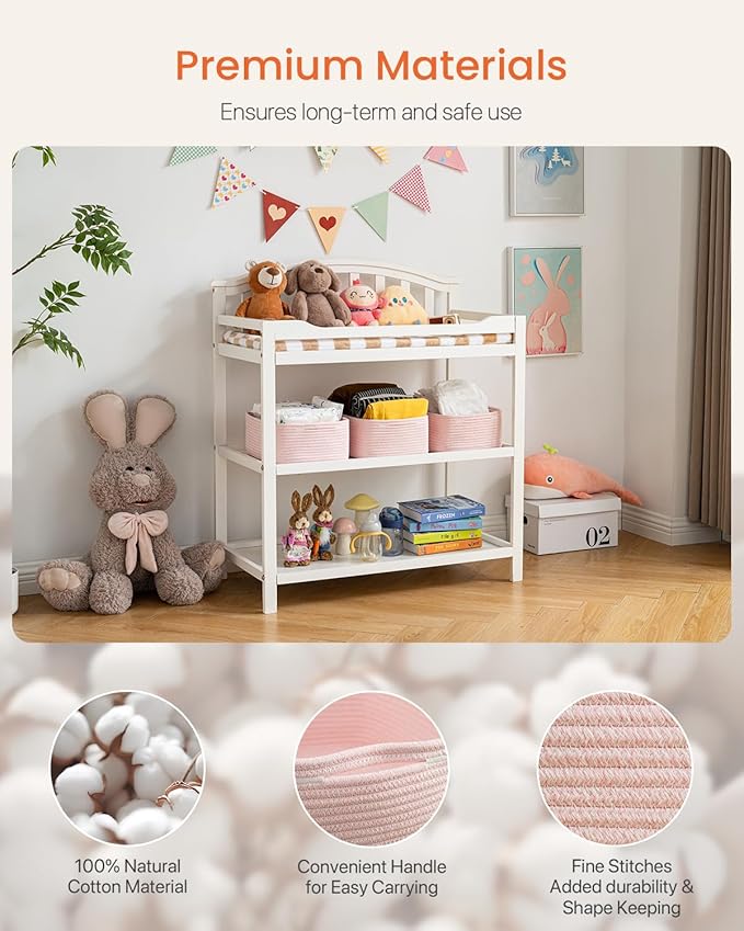 KALLAX Small Woven Basket, 13.5 x 9.5 x 5 Inches, Storage Basket for Organizing, Cute Small Rope Shelf Closet Cube Storage Bins Baskets for Shelves, Dog Toy Gift Baskets Empty, 3 Pack Light Pink-CubbioJoy