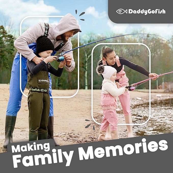 DaddyGoFish Kids Fishing Pole - Rod Reel Combo Tackle Box Starter Set - First Year Small Gear Kit for Boys Girls Toddler Youth Age Beginner Little Children-CubbioJoy