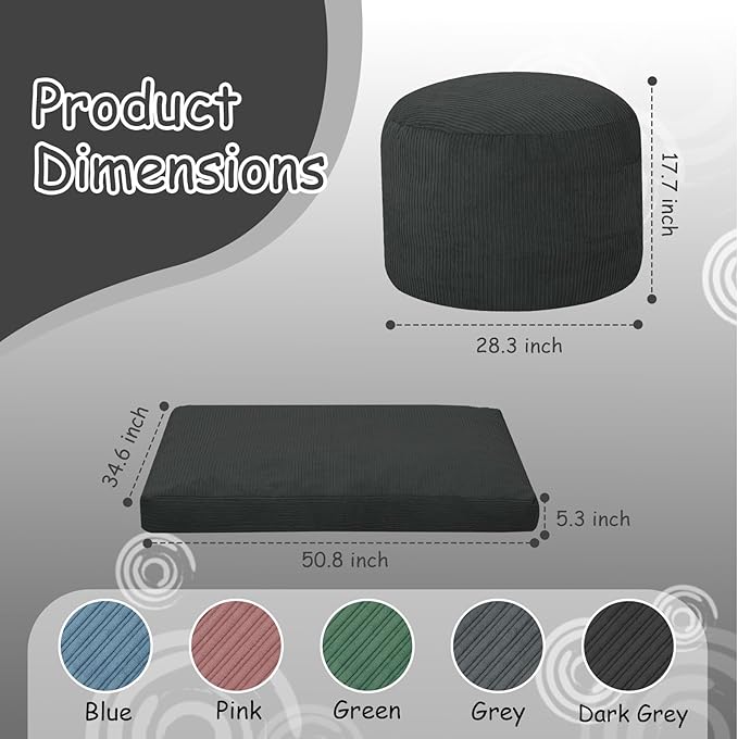 COMAX Bean Bag Chair for Kids 8-12, Toddler Beanbag Bed Corduroy, Convertible Child Bean Chair to Floor Mattress with Filler, Kid Reading Comfy Lounge Couch for Boys and Girls Bedroom, Dark Grey-CubbioJoy