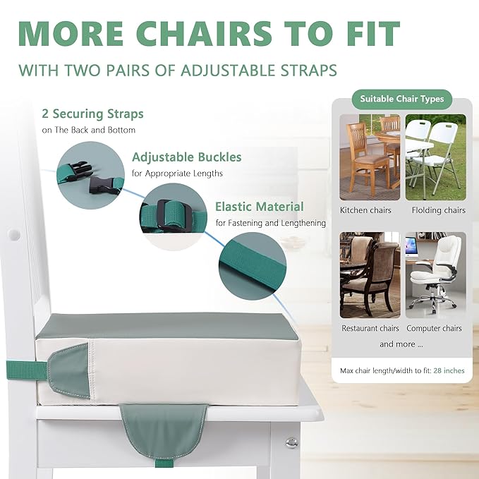 Booster Seat for Kitchen Chair with Adjustable Straps, Toddler Booster Seats for Dining Table Portable for Travel Camping Eating, Booster Cushion for Table for Baby Child Infant Kid Boy Girl-CubbioJoy