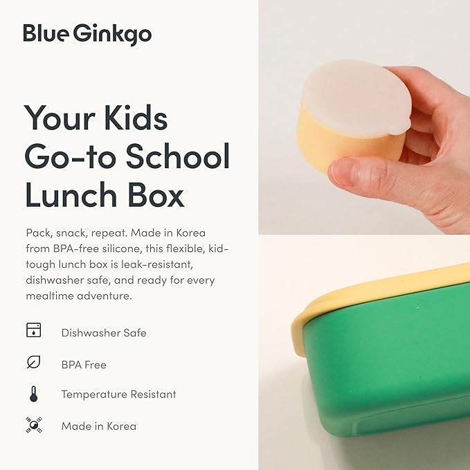 BLUE GINKGO Silicone Lunch Box Set – Durable Heavy-Duty Silicone Bento Box, Microwave, Freezer, Dishwasher Safe – Airtight, BPA Free (Made in Korea, Green)-CubbioJoy