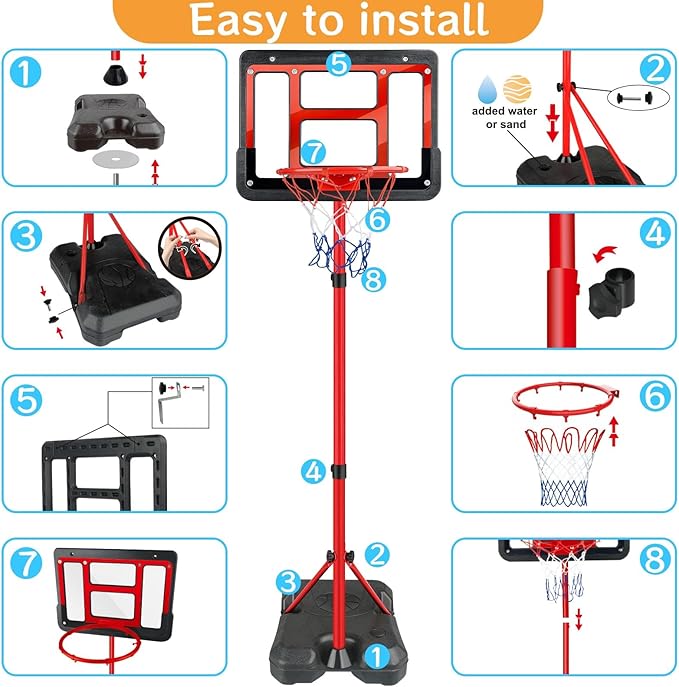 Boys Toy Gifts for 3 4 5 6 7 8 Years Old, Kids Basketball Hoop Adjustable Height 3.5FT-6.2FT, Mini Basketball Hoop for Kid Boys, Basketball Goal Toys Outdoor Indoor Game Gifts for Boys, Red-CubbioJoy