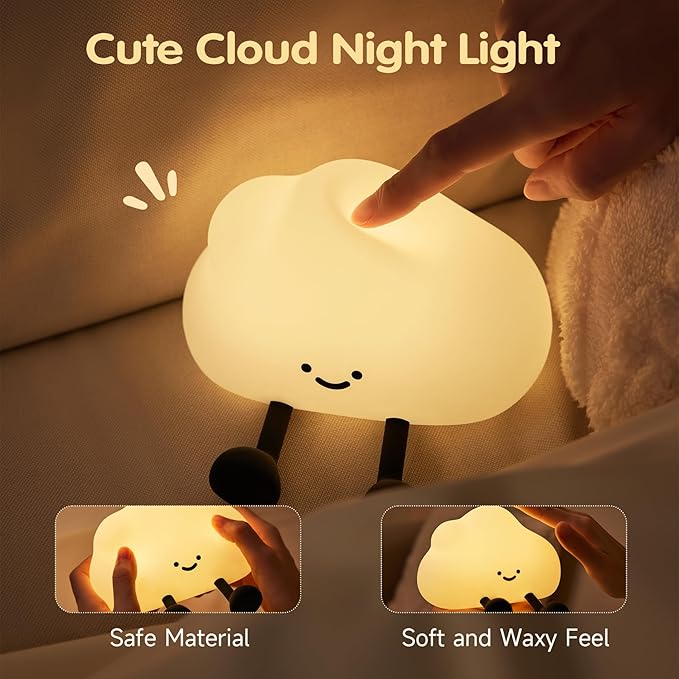 Cloud Night Light for Kids, Adorable Touch Night Lamp Silicone Dimmable LED Nightlight for Nursery Rechargeable Bedside Night Lights for Bedrooms Breastfeeding-CubbioJoy