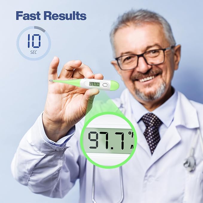 Boncare 10 Seconds Digital Thermometer for Adults and Kids - Accurate & Safe Rectal Thermometer for Baby with Fever Alarm, Oral Thermometer (Light Green)-CubbioJoy