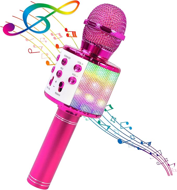 BlueFire 4 in 1 Karaoke Wireless Microphone with LED Lights, Portable Microphone for Kids, Great Gifts Toys for Kids, Girls, Boys and Adults (Purple)-CubbioJoy