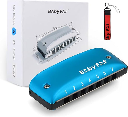 BabyFat 7 Hole Blues Mini Harmonica Set,Diatonic Harmonica with free lanyards,Gifts for Kids and Beginners,Easy-playing Musical Instrument(A Key）-CubbioJoy
