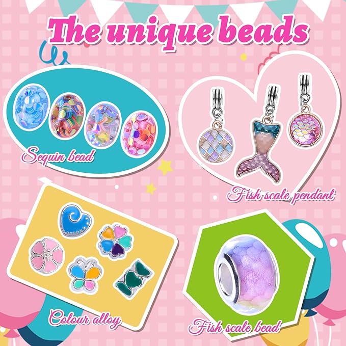 AIPRIDY Charm Bracelet Making Kit,Unicorn Mermaid Crafts Gifts Set Can Inspires Imagination and Creativity,Jewelry Making Kit Perfect Gifts for Girls 5-12 Years Old (104 Pieces)-CubbioJoy