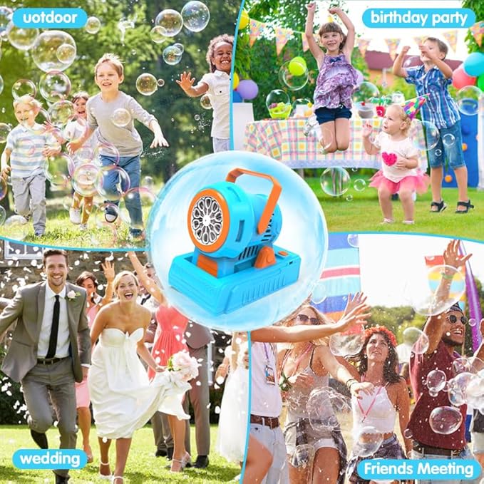 Automatic Bubble Machine 10 Holes Bubble Blower 20000+ Big Bubbles Per Minute Bubbles for Kids Portable Bubble Maker Operated by USB or Batteries for Outdoor Birthday Gifts Wedding Easter Party Favor-CubbioJoy