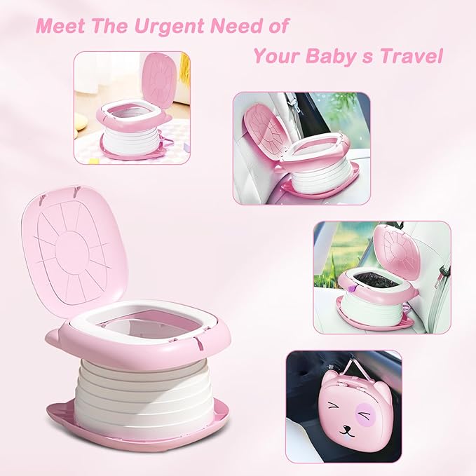 2025 Upgraded Portable Potty Training, Travel Potty for Toddler, portable toilet for kids Foldable, Apply to Seat Emergency Toilet for Camping, Outdoor,Car, Indoor(Pink)-CubbioJoy