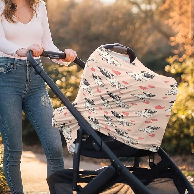 Binienty Cute Bulldog Print Baby Car Seat Canopy Cover Multi Use Nursing Cover for Newborn Boys Girls Soft Breathable Newborn Carrier/Stroller/Shopping Car-CubbioJoy