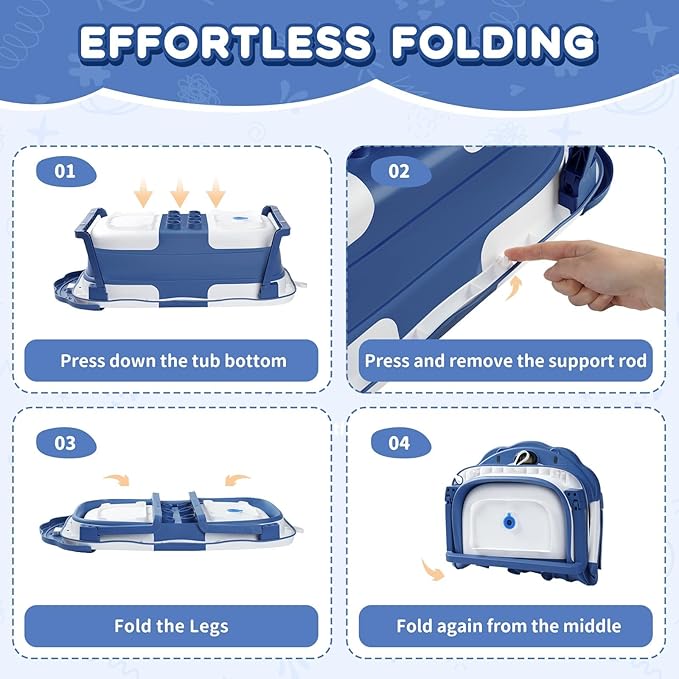 Baby Bathtub,Collapsible Baby Bath Tub with Thermometer & Soft Floating Cushion,Portable Travel Baby Bathtubs for Newborns to Toddlers 0-36 Months(Bear Blue)-CubbioJoy