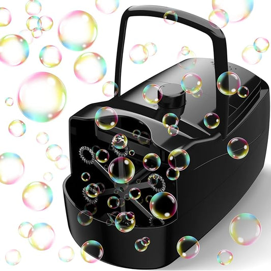 Bubble Machine, Automatic 18000+ Per Minute Big Bubbles Blower Maker for Kids Toddlers with 2 Speeds,6 Wands,Operated by Plugin or Batteries for Outdoor/Indoor Birthday Parties,Wedding (Black)-CubbioJoy