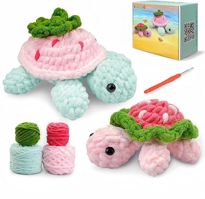 Crochet Kit for Beginners,Crochet Starter Kit with Step-by-Step Video Tutorials,DIY Crochet Animal Kits for Adults Kids,Complete Kit Included(2PCS Turtle)-CubbioJoy