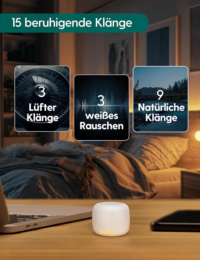 Babelio White Noise Sound Machine, Night Light, Mini and Portable, 15 Non-looping Sounds, Timer, Memory Function, for Adults Baby, Travel, White-CubbioJoy