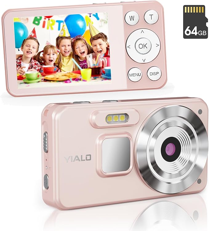 4K Digital Camera for Teens, FHD 64MP Digital Camera for Kids with 64GB SD Card, 18X Digital Zoom Cameras for Photography, Point and Shoot Video Camera for Kids, Pink-CubbioJoy