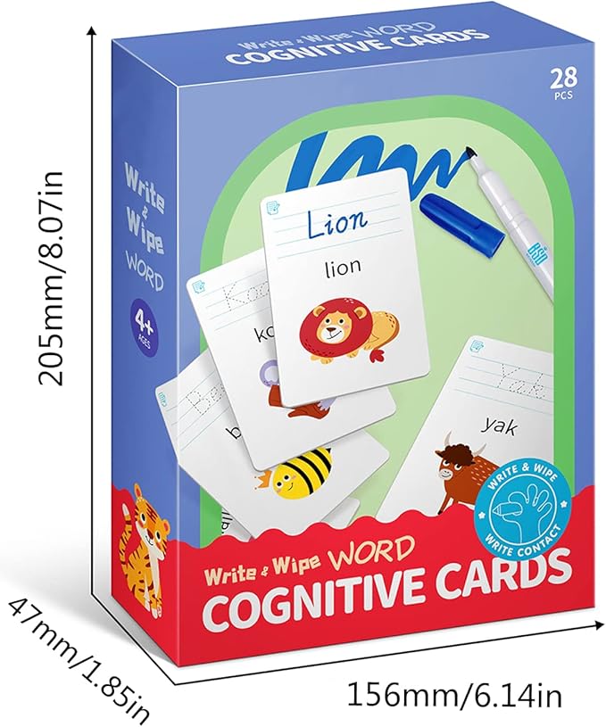 28 Pcs Letters Words Number Math Counting Recognition Cards for Kindergarten Preschool Toddlers Educational Toys RZKP-01 (Word)-CubbioJoy