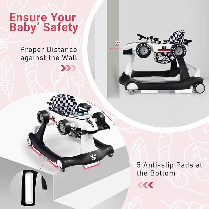 BABY JOY 4-in-1 Baby Walker, Foldable Activity Walker with Adjustable Height & Speed, Music, Lights, Anti-Rollover, Toddler Push Walker, Baby Walker with Wheels for Boys Girls 6-18 Months (White)-CubbioJoy