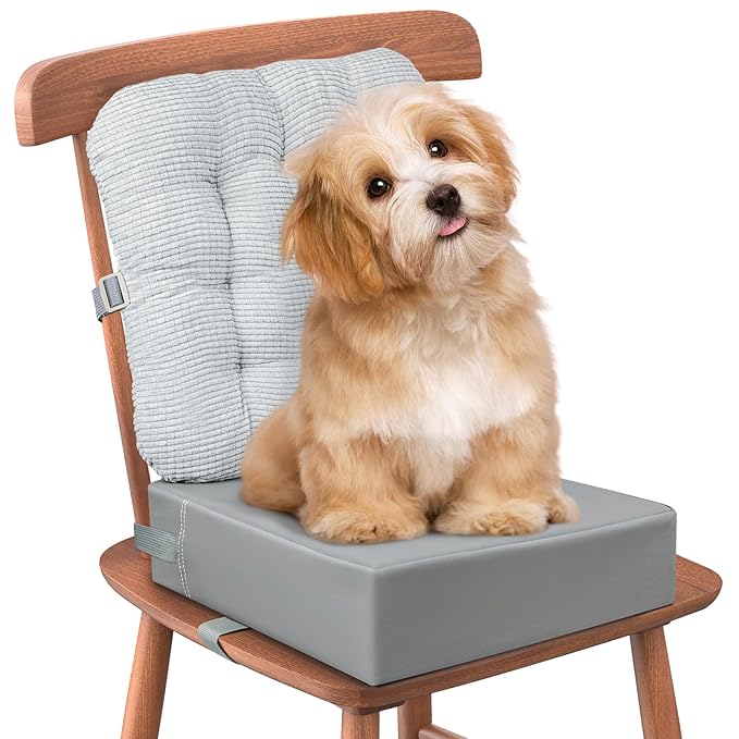 Booster Seat for Kitchen Chair with Comfy Backrest Pillow and Adjustable Safety Buckles,Non-Slip Kid Toddler Booster Seat for Dining Table, PU Travel Baby Booster Cushion Chair-CubbioJoy