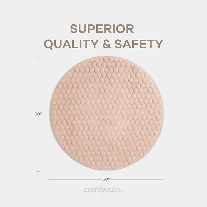 Comfy Cubs Round Kids Play Mat - Large 60 inches Soft Quilted Baby Floor Mat with Non-Slip Bottom - Plush Design for Toddlers' Playtime and Relaxation - Comfortable and Durable - Blush-CubbioJoy