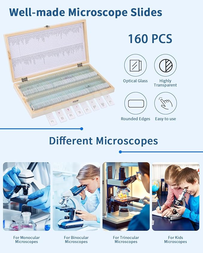 160-Pcs Microscope Slides with Specimens,Pre-Made Glass Slides with Specimens,Educational Microscope Slides and Covers for Young Scientists,Perfect for Biology Class and Experiments-CubbioJoy
