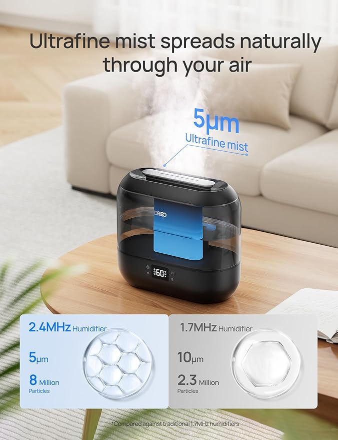 Dreo Smart Humidifiers for Bedroom, Top Fill 4L Supersized Humidifier Large Room with 28 dB, 36H Runtime, Touch/APP/Voice Control, Nightlight, Cool Mist Humidifiers for Baby, Plants, Indoor, Black-CubbioJoy