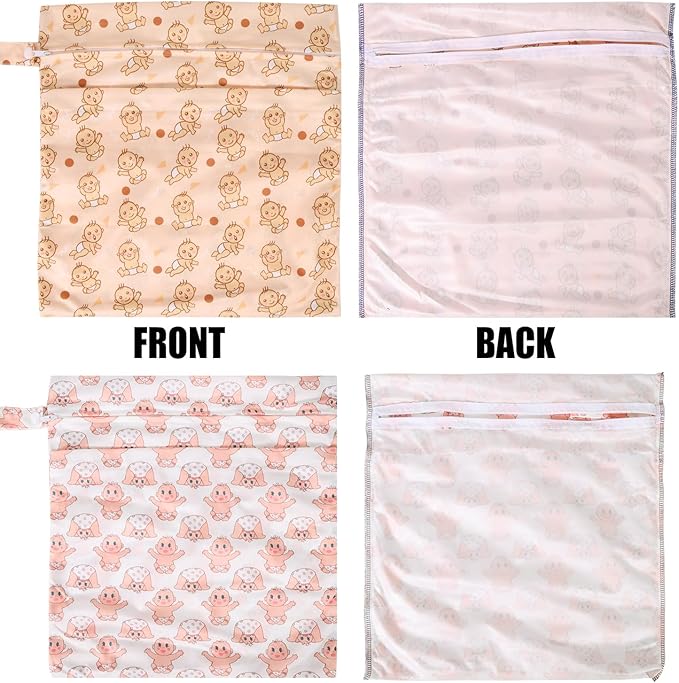 2pcs Travel Waterproof Laundry Bag, Cloth Diaper Wet Dry Bags with Handle & 2 Zipper Pockets, Reusable Washable Dirty Clothes Bag for Baby Adult Travelling Hanging, Bathing Beach Pool Daycare-CubbioJoy