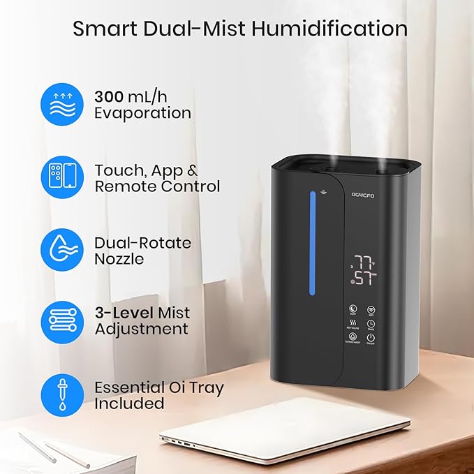 5L Cool Mist Humidifiers for Bedroom Large Room, Top Fill Ultrasonic Smart Air Humidifier for Baby & Plants with Essential Oil Diffuser, 50H Runtime 28 dB Quiet Baby Humidifier-CubbioJoy