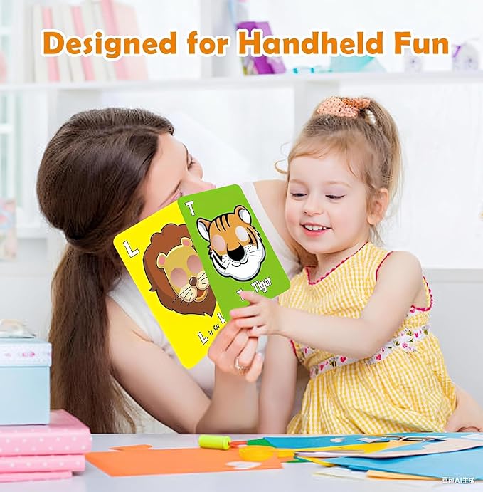 2025 New 26 PCS Alphabet Mask Cards,Alphabet Flash Cards with Animal Masks,Colorful Animals Flash Cards, Interactive Education Games, Learn Letters-CubbioJoy
