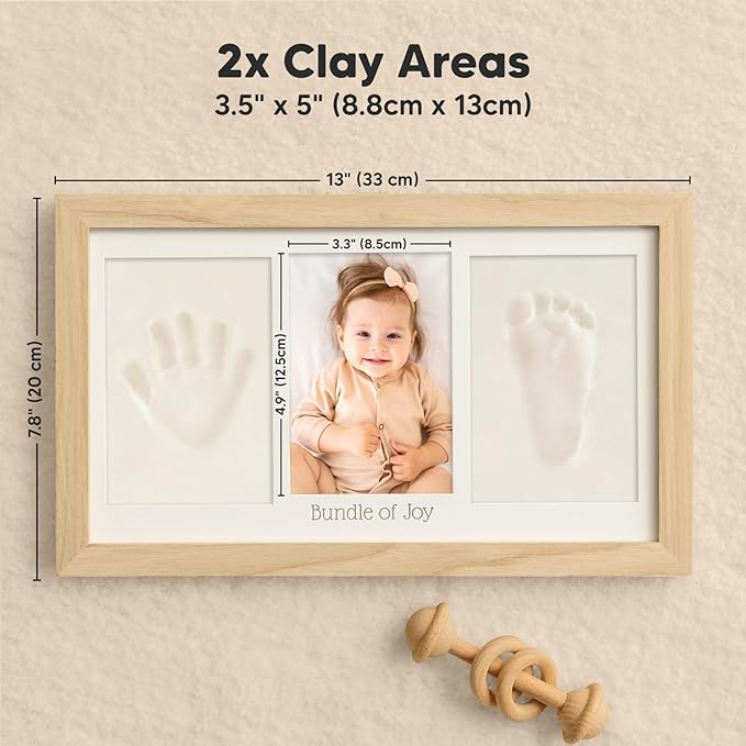 Baby Hand and Footprint Kit - Clay Handprint Keepsake Frame, Newborn Nursery Picture Frame, Personalized New Mom Gifts for Baby Shower & Registry (Ash Wood)-CubbioJoy