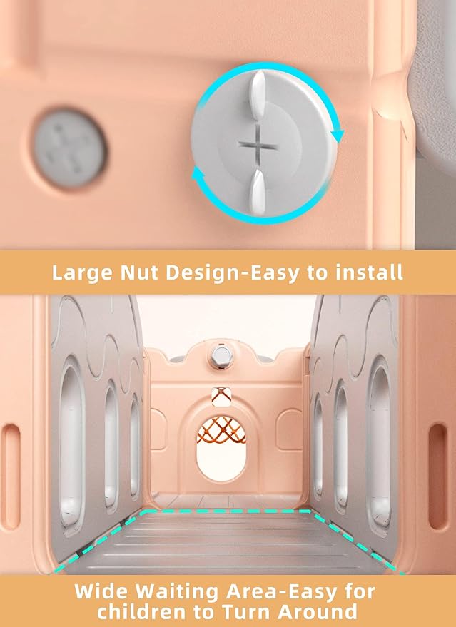 8 in 1 Toddler Slide, Kids Climber Slide with Storage Space and Non-Slip Steps, Indoor Outdoor Playset with Basketball Hoop and Telescope, Slide for Toddlers Age 1-3, Pink White-CubbioJoy