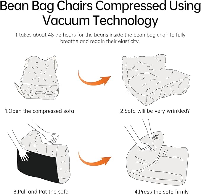 Bean Bag Chair with Ottoman, Comfy Bean Bag Sofa with Memory Foam, Lazy BeanBag Sofa with Footstool, Fireside Bean Bag Couch for Living Room, Bedroom, Apartment-CubbioJoy