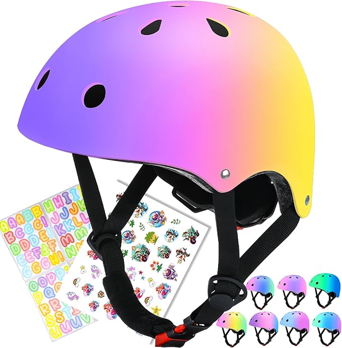 Color Gradient Adjustable Kids Bike Helmet Toddler Skateboard Helmets Boys Girls Child Ventilation Helmet for Multi-Sports Skating Cycling Scooter Balance-CubbioJoy
