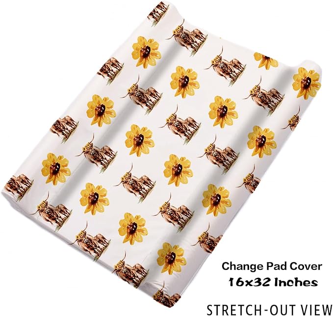 Custom Nursery Crib Bedding Set: Personalized Name 4 Piece Yellow Highland Cattle Design Baby Crib Sets for Girls - Toddler Double Layer Blanket Set, Comfortable Crib Bed Sheets for Baby Toddlers-CubbioJoy