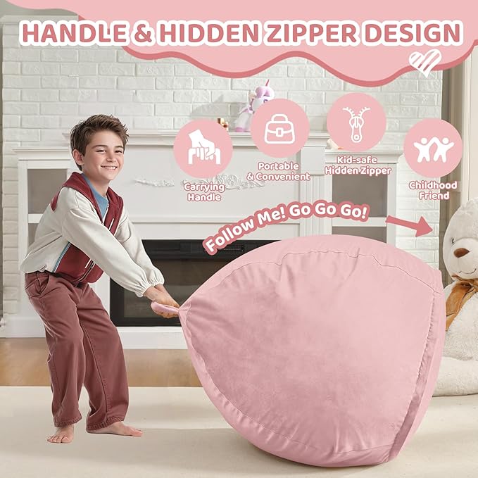 2FT Bean Bag Chair, Comfy Bean Bag Chairs with Memory Foam Filled, Fluffy Beanbag Sofa with Dutch Velvet Cover, Teardrop BeanBag Chairs for Living Room, Playroom - Light Pink-CubbioJoy