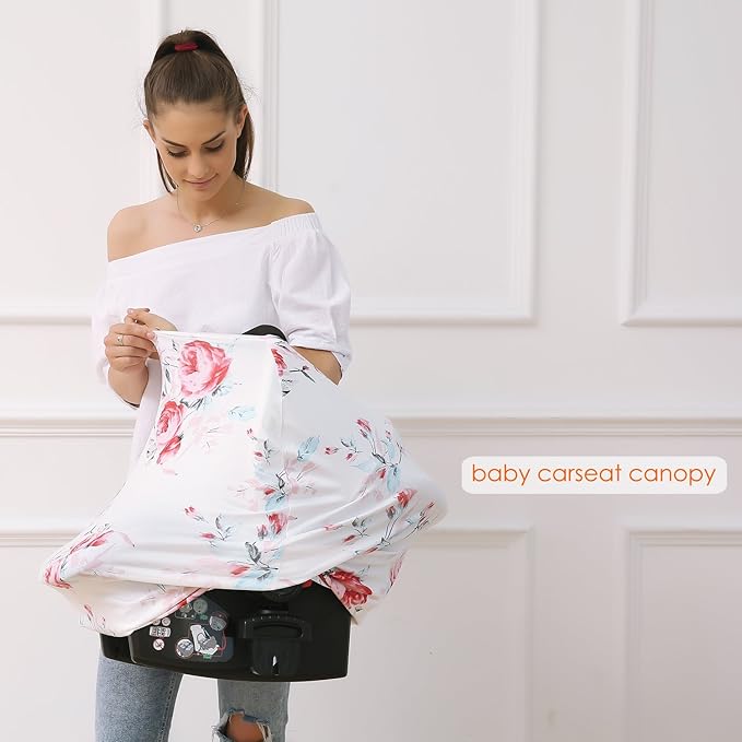 Baby Car Seat Covers - Stroller Canopy Breastfeeding Covers, Multi-use Carseat Canopy, for Boys and Girls Shower Gift (Print Flower)-CubbioJoy