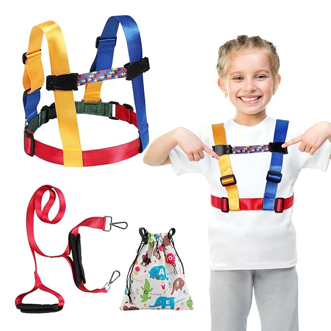 JXM Safety Harness Leash for Autism and Special Needs Child (3-6 yrs), Child Adjustable Elopement Harness with Emergency Grab Handle and Tether, Keep Active Autistic/ADHD Kids Safe and Free Outdoors-CubbioJoy