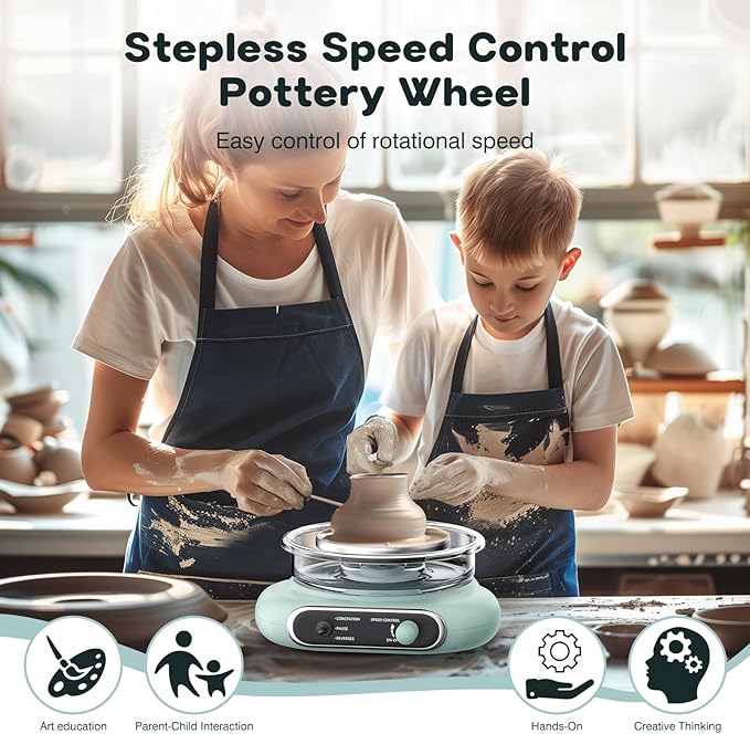 Alldeer Mini Pottery Wheel Kit - 4.7" Turntable Electric Clay Wheel with Foot Pedal, Adjustable Speed Ceramic Making Machine with 8 Pottery Shaping Tools, Craft Kits for Kids-CubbioJoy