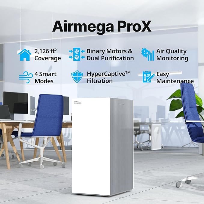 COWAY Air Purifiers for Large Room Whole Home Up to 4,253ft², 2 Sets of XL Washable Pre-Filters and True HEPA Filters for Dual Purification, PM1.0 AQI, Turbo Mode, Timer, Wheels, 5yr Warranty, ProX(W)-CubbioJoy