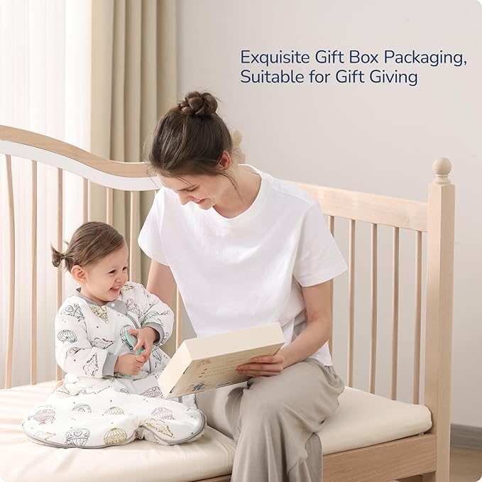 Baby Sleep Sack 18-24 Months, Cotton Detachable Long Sleeve Sleep Sack, 2.5 Tog Toddler Sleeping Sack with Temperature Strips, 2-Way Zipper Wearable Blankets for Newborns, Hot Air Balloon-CubbioJoy