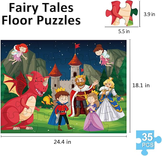 Jumbo Fairy Tales Floor Puzzle for Kids, Large Jigsaw Puzzles 35 Piece for Kids Ages 3-5,Preschool Learning & Education Toys, Gifts for 4-8 Year Old Boys and Girls (Kingdom Story)-CubbioJoy