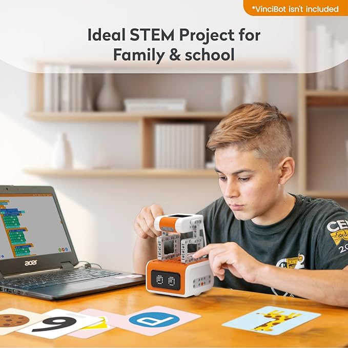 AI Vision Kit for VinciBot with a 180° Flip Camera, Programmable Screen and Modular Structure Can Add 7 Visual Functions, for Beginners and Advanced Learners of AI from 8-12-CubbioJoy