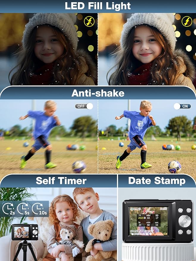 Digital Camera,FHD 1080P Kids Camera 44MP Point and Shoot Digital Cameras with 32GB Card,16X Zoom,Anti-Shake,Date Stamp,Compact Small Cameras Photography for Kids Student Teen Girl Boy(Black)-CubbioJoy